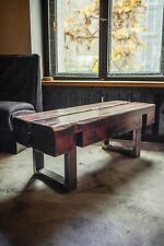 Holzbank massiv Tischlerarbeit und Metall 120 cm, dunkles Massivholz