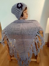 Set Mütze + Dreiecktuch, fliederfarben, Handarbeit, Unikat, Wolle