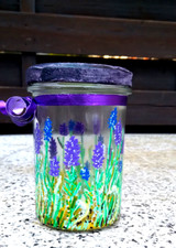 Windlichtglas, Teelichthalter, handbemaltes Glas, Upcycling