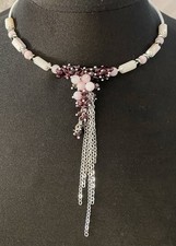 Halskette, Halsreif, Granat, Pink Opal, Morganit