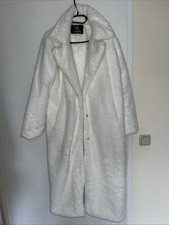 Fell Pelz Flausch Mantel creme weiß lang Gr L 40-42 NEU