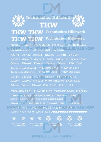 Thw decal beschriftung - thw, 1:87