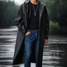 Regenmantel mit Kapuze für Erwachsene – Schwarz, Wasserdicht & Lang