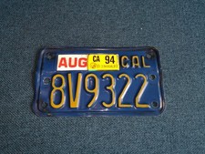 Motorradkennzeichen California Gelb Blau 1994 Selten Rar US Nummernschild USA 