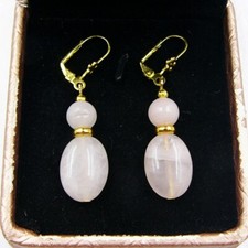 BAILYSBEADS edel Rosenquarz-Ohrringe Ohrhänger goldfarbige Klappbrisuren