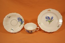 Meissen Gedeck bunte Blumen für Tee o. Kaffee Teller / Tasse - Porzellan