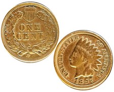 M063 Münze USA 1897, American "Indian Head" 1 Cent von 1897, Zustand "ss/vzgl."