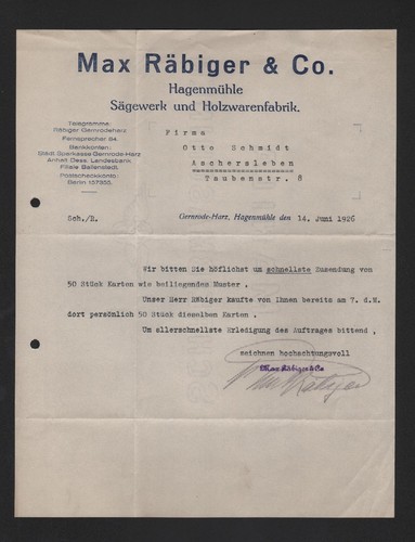 Gernrode brief 1926 max - gernrode,, 1926,