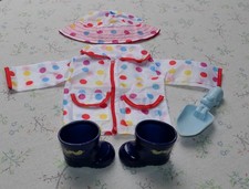 Puppenkleidung Puppen Regen Kombi Mantel,  Hut, Stiefel und Schippe