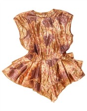 VINTAGE Damen ärmellose Bluse Top UK 16 Large gold Blumen AL07