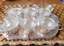Vintage 6 Personen Teeservice Gläser mit Halter Ink. Tablett versilbert 28x20