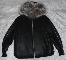 NEU Damen Jacke Leder mit Kapuze Silberfuchs Gr 38 (M)