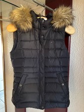 TOMMY HILFIGER Daunen Stepp Weste Damen Gr. S  gefüttert mit Fell Kapuze blau