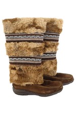 RIEKER Damen Stiefel Gr. 39 Braun Fellbesatz Ethno Strickmuster Bohemian Vintage