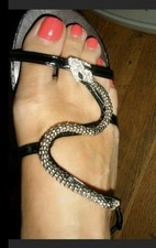 Echt LEDER Sandalen von TOPWAY Gr.37 Snake Schlange Strass Zehentrenner Party 