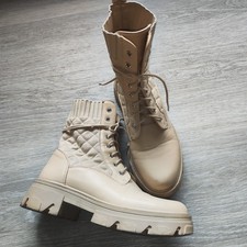 Damen Sneaker Boots High Schnürer Prints Profil-Sohle beige Gr. 38