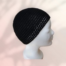 Damen Mütze, 100 % BABYALPAKA SURI, 54 cm,SCHWARZ,gehäkelt, Sehr Weiche Fasern