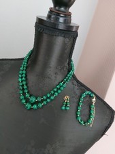 Malachit Schmuckset 3teilig, Kette, Armband,  Ohrhänger, Neu!