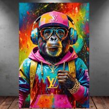 LEINWAND BILD ER XXL ABSTRAKT SCHIMPANSE AFFE KOPFHÖRER MUSIK WAND POSTER P918