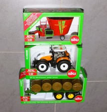 Siku Farmer 1:32, 3er Set Steyr Traktor Ballenwagen Futtermischwagen Anhänger
