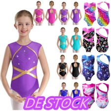 DE~Turnanzug Mädchen Glitzernde Gymnastikanzug Kinder Training MetallicDancewear