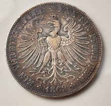 1 Taler Vereinstaler 1862 Freie Reichsstadt  Frankfurt  Silber AKS #10