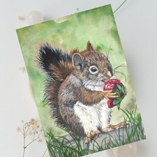 Süßes Eichhörnchen Gemälde in Aquarell, Wandbilder, Deko, Tier Kunst, Malerei