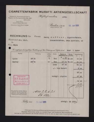 Berlin rechnung 1926 - berlin,,