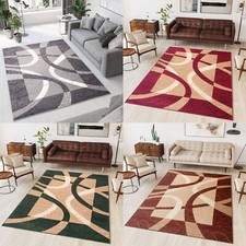 Teppich Kurzflor Wohnzimmer Modern Grau Beige Rot Meliert Kreise Designer ÖKOTEX