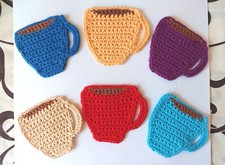 Tasse Tassen Kaffeetassen 6x bunt Untersetzer gehäkelt