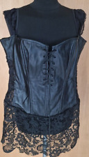 Damen Korsett Corsage Bustier Schwarz Matt Lederoptik Spitze Gothic Gr. XXL