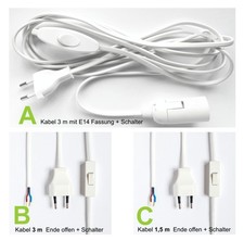 Kabel E14 Fassung 3m Schalter