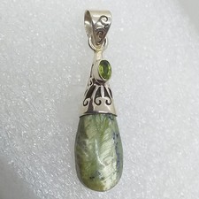 RARITÄT ECHTER NATUR Grüner Opal Katzenauge Anhänger 925 Silber Peridot
