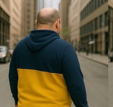 Hollister Kapuzenpullover XL, navy-gelb, Lässiger Hoodie im klassischen Colorblo