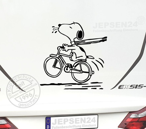 Aufkleber snoopy auf bike 60cm - aufkleber,
