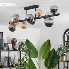 HOFSTEIN Isorella Deckenlampe Metall/Riffelglas Schwarz/Bernstein/Rauchfarben