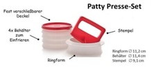 Tupperware Pattie-Mattie Hamburger Former Burger Presse Patty, + 4 Behälter