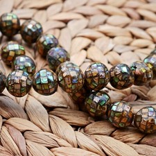NELLYS Große Mosaik Kugel Abalone Perlmutt  AB Perlen ca. 15-16mm Strang  Perle