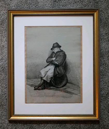 Gerahmte zeichnung sitzender - gerahmte,