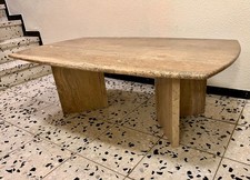 Travertin Couchtisch 124 x 74 cm Beige Naturstein Vintage Retro 1980er Design