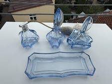 Frisiertisch Garnitur 4-tlg. Flacon Dose Schale blau Art Deco Stil Antik