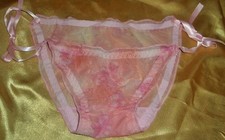 Transparentes Nylon Höschen rosa-gemustert Nylonslip Tanga Slip z. Binden (F11)