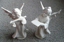 2x kleiner Porzellan Engel, Musiker Flöte Gesang, weiß, 8,5 cm, Deko