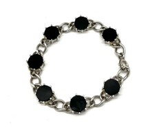 925/- Silber Armband, Onyx, rund, 19 cm lang, 12 mm breit, guter Zustand