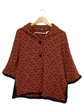 ALPACA PERU Poncho Damen L Orange Grafisch 3/4 Arm Alpaka Strick