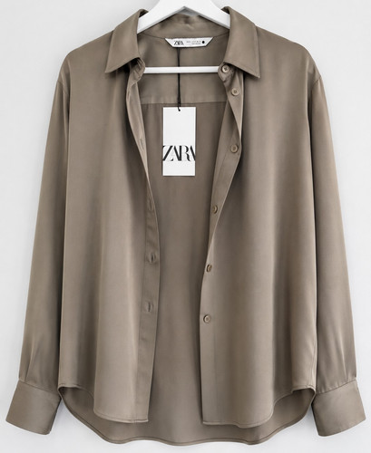 Zara damen bluse taupe kragen - zara,