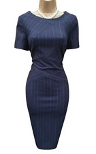 10 UK Karen Millen schwarz maßgeschneidert Nadelstreifen Bleistiftkleid Büro Business