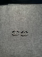 CHANEL CC Ohrringe Strass Steine Silbern Mit Originalbox