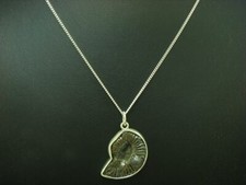 925 Sterling Silber Kette & Anhänger mit Kunstmasse Fossil Besatz / 10,3g / 50cm