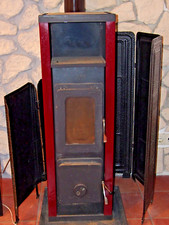 Kaminofen Holz und Briketts rot 5 KW mit Rauchrohr